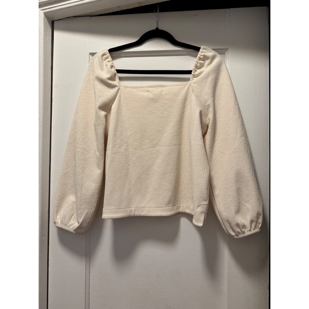 Madewell Womens Small Cream Textured Puff Sleeve Square Neck Blouse Ivory Top - Picture 2 of 3